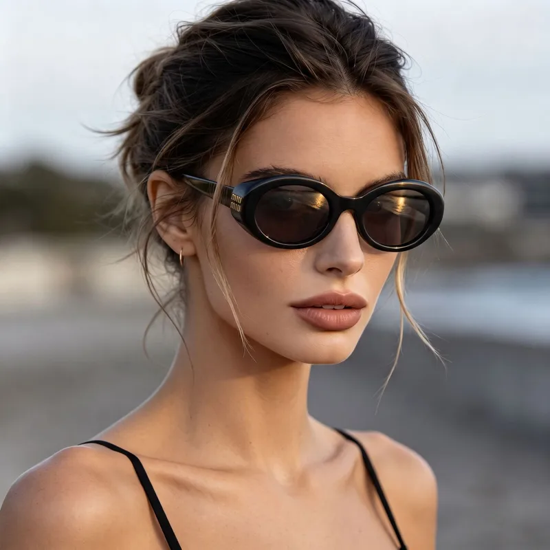 Unisex Full Frame Cat Eye Sunglasses Featuring Ac Lens Material, Available in Gold for Spring