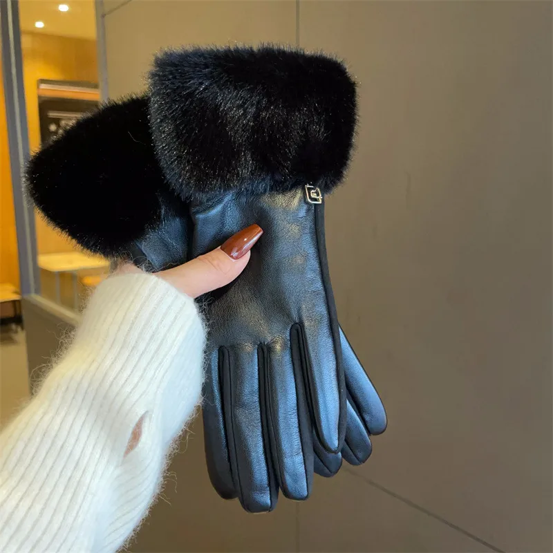 Luxury Suede Winter Gloves with Fox Fur and Fleece Lining for Unisex Cold Weather Cycling
