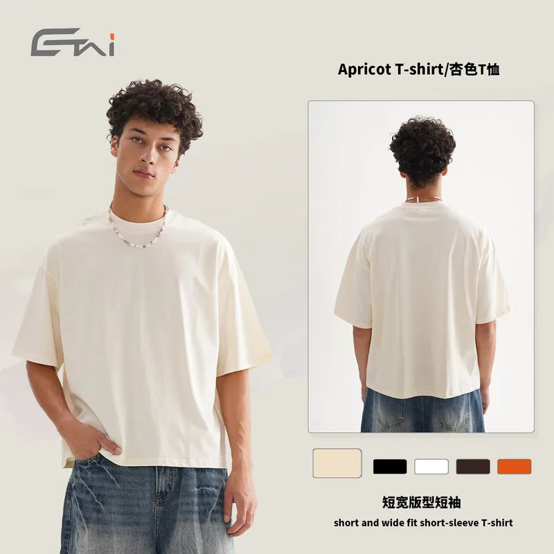 Solid Color Short Sleeve Cotton T-shirt for Men in Streetwear Style with Pullover Design