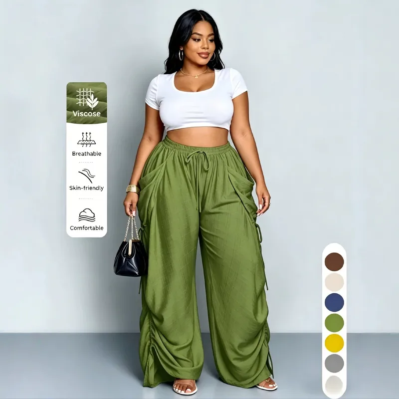 Solid Color Casual Full Length Harem Pants in Cotton and Linen Fabric with Pocket, Featuring Stretchy Comfort