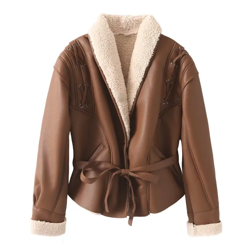 Women's Casual Solid Camel Polyester Long Sleeve Coat with Lapel Collar
