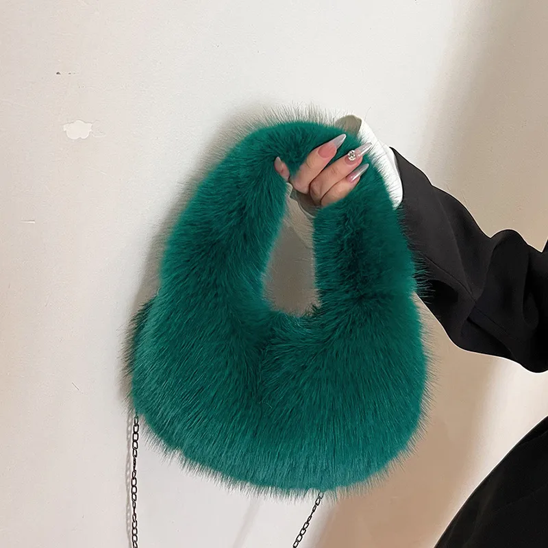 Women’s Square Plush Evening Bag with Chain Strap, Perfect for Autumn & Winter