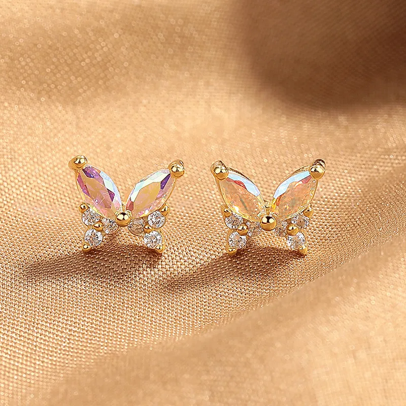Elegant Butterfly Stud Earrings for Women in 925 Sterling Silver with Zircon
