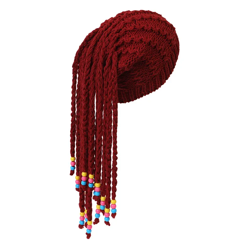 Women’s Hip-Hop Brimless Wool Cap Featuring Warm Braid Design Made from Wool Yarn