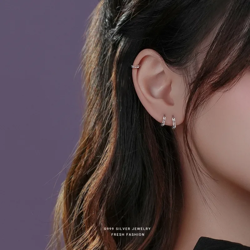 Simple Style Round Hoop Earrings for Women in S999 Silver with Zircon Inlay, Silver Color