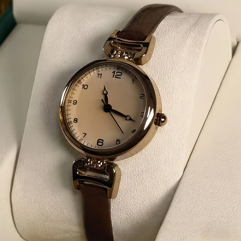 Women's Quartz Watch with Imitation Leather Strap, Ordinary Glass Mirror, Pointer Display, and Pin Buckle