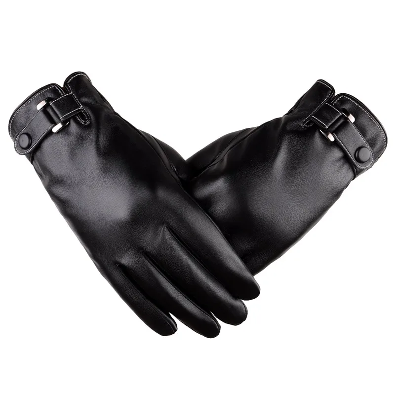 Winter Gloves Men's Touch Screen Leather Gloves Imitation Leather Water Washed Leather PU Fleece-Lined Warm Riding Gloves Driving Leather