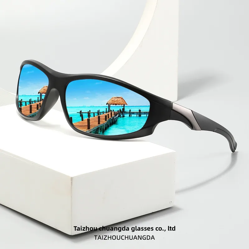 Men's Sport Full Frame Sunglasses with Tac Lens Material in Dyed Black