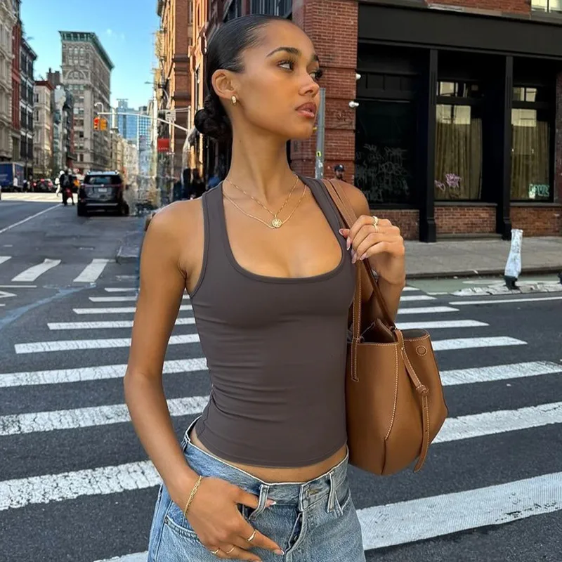 Sexy Solid Color Polyester Vest with Strap Neck, Summer Small Vest Top