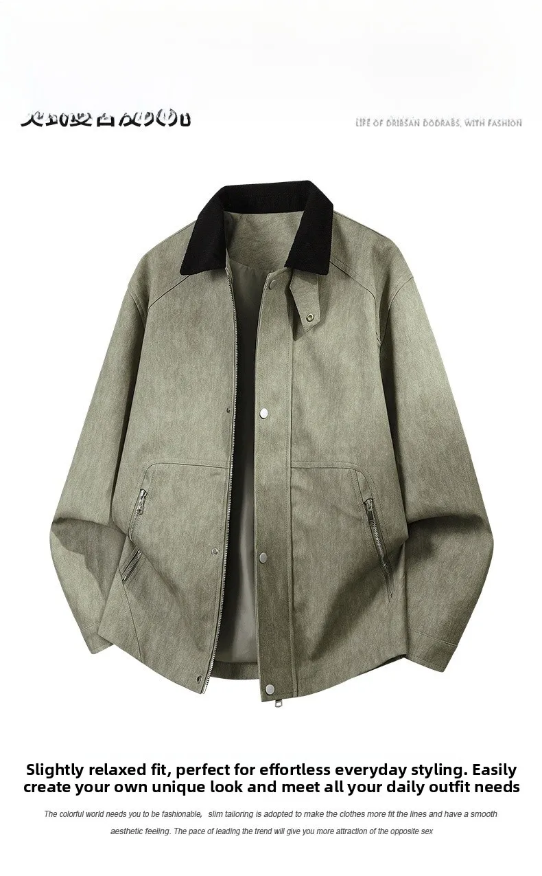 Men's Printed PU Jacket with Lapel Collar in Dyed Black, Stylish Outerwear