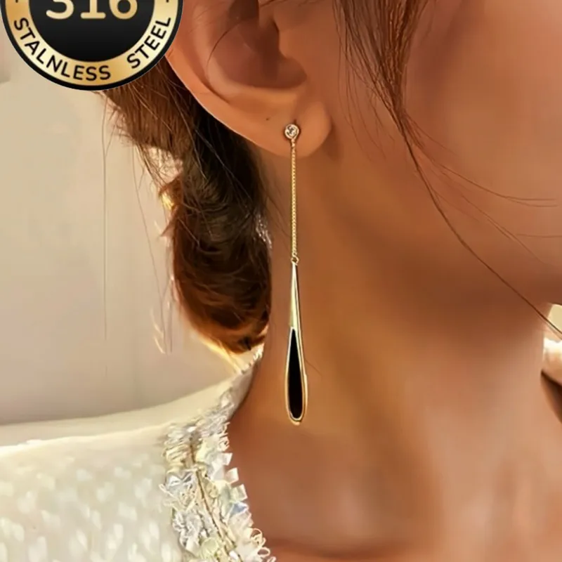 Water Droplets Electroplated Stud Earrings for Women in 316 Stainless Steel with 18K Real Gold PVD Coated Plating and 0.03µm Thickness