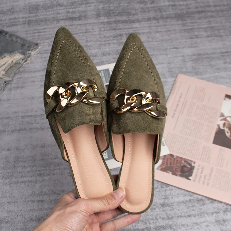 Solid Color Women’s Mules with Suede Upper, Rubber Sole, and Flat Heel, Featuring PU Leather Lining