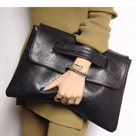 Classic Style Medium Solid Color PU Leather Unisex Envelope Bag with Magnetic Clasp Closure