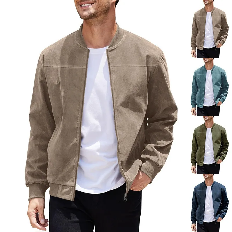 Men's Punk Solid Color Cotton Jacket Featuring Zipper Placket Outerwear