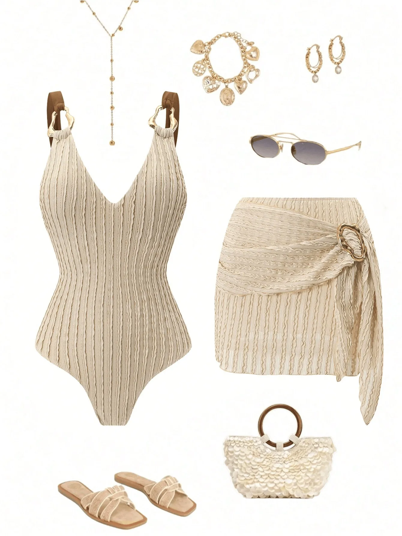 Women's Stripe One-Piece Swimsuit in Polyester Fabric, Perfect for Beach Wear