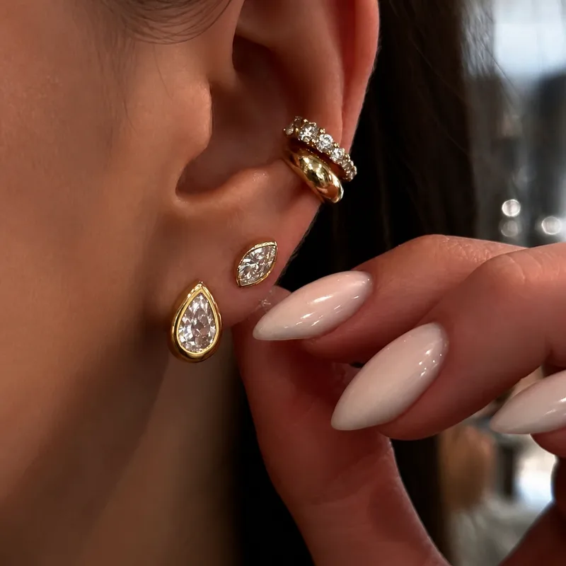 Elegant Geometric Stud Earrings for Women Featuring Waterproof Non Tarnish 304 Stainless Steel with 18K Real Gold Plating and Zircon Inlay