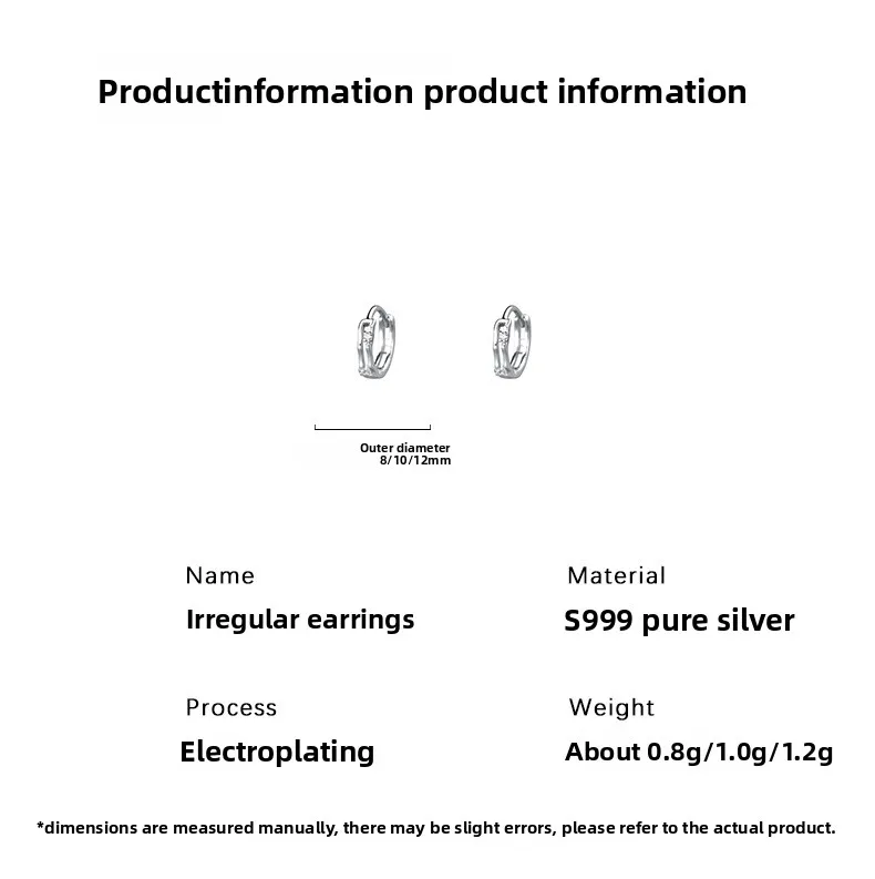 Simple Style Round Hoop Earrings for Women in S999 Silver with Zircon Inlay, Silver Color