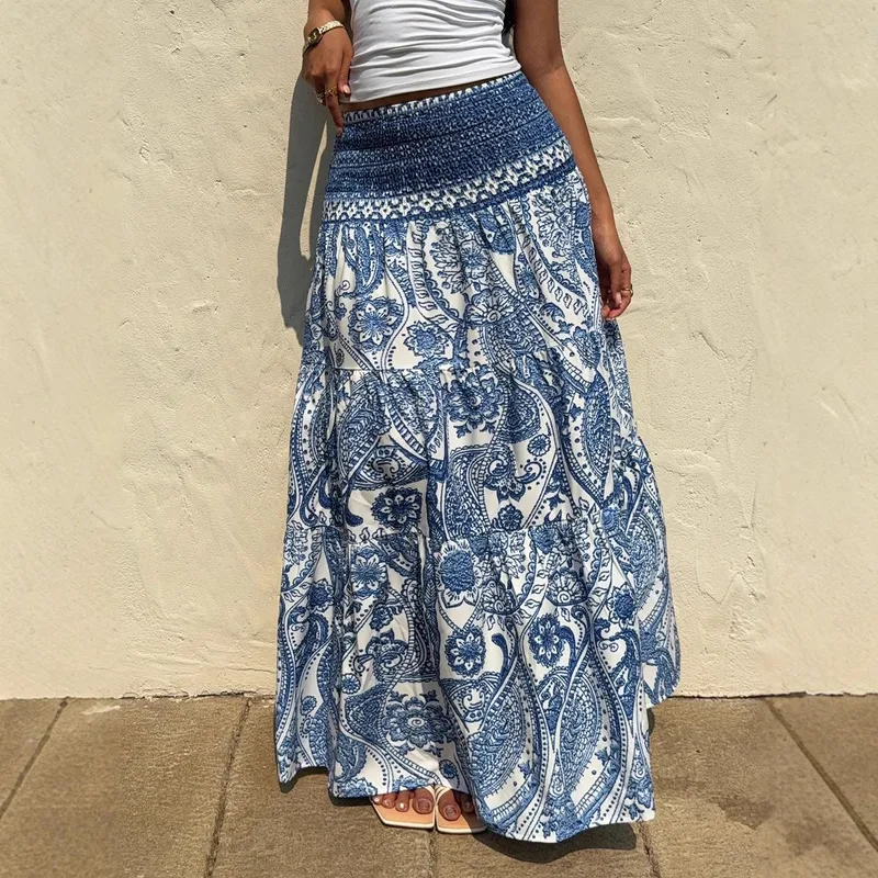 Vintage Style Summer Skirt with Printing on Polyester Fabric, Perfect for Casual Wear