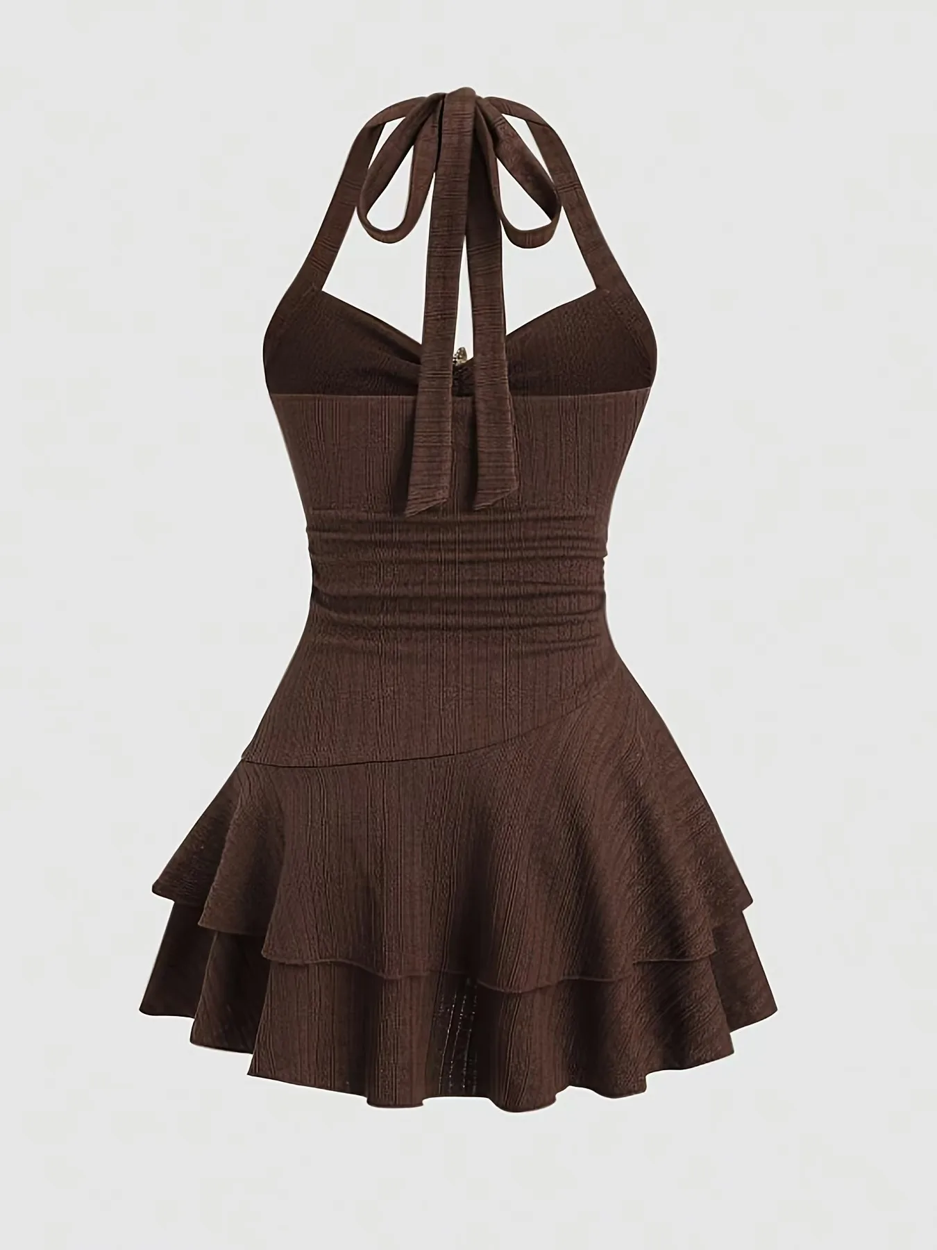 Sexy Solid Color Sleeveless Halter Neck Strap Dress for Beach, Made with Comfortable Polyester Fabric