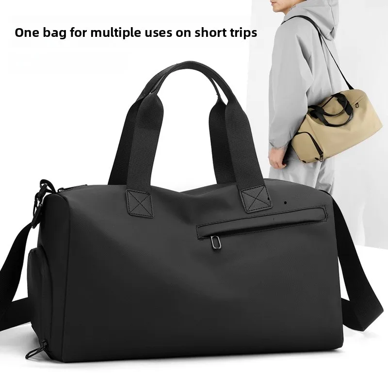 Unisex Solid Color Travel Bag in PU Leather with Water Resistant Feature and Stylish Sewing Thread Detail