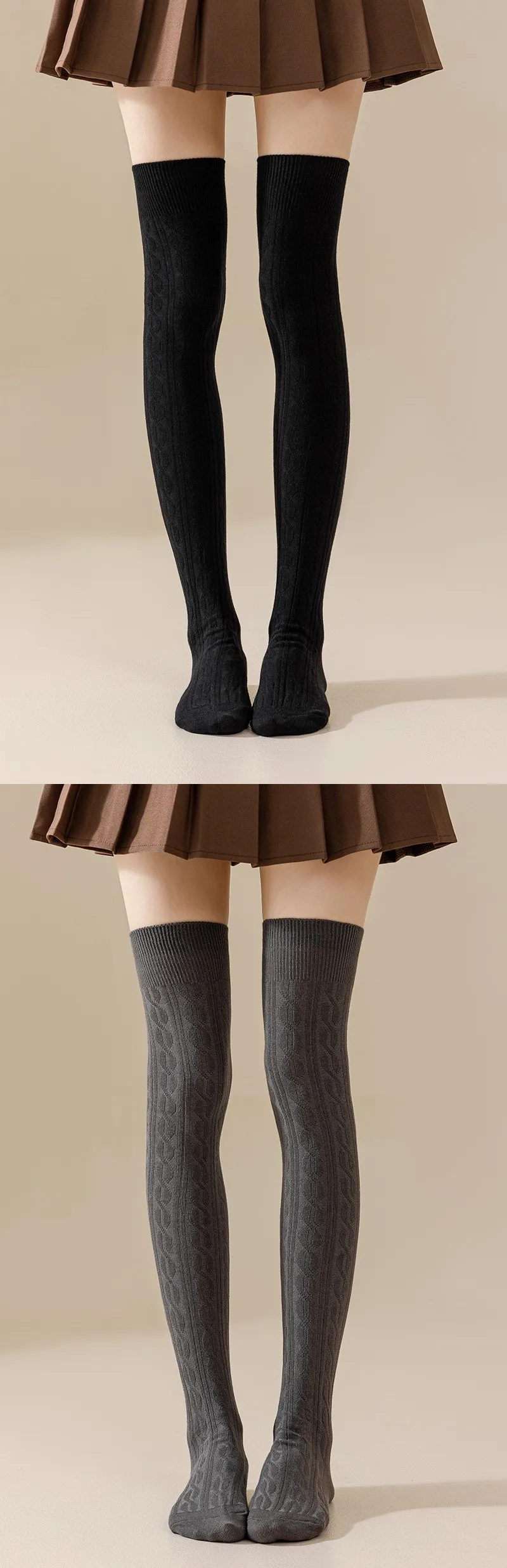 New Style Solid Color Polyester Socks for Women in Dyed Black, Suitable for All Seasons