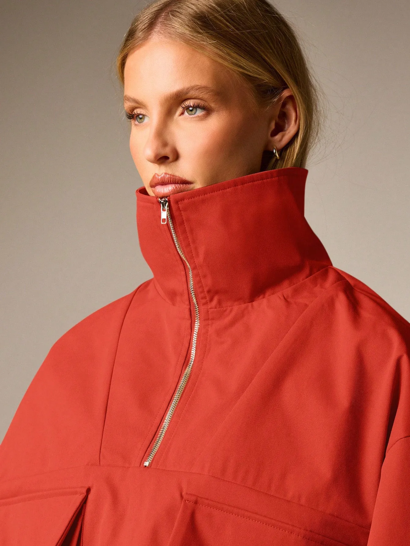 Casual Solid Color Coat Jacket with Half Placket, Made of Polyester Fabric Featuring Practical Pocket Design
