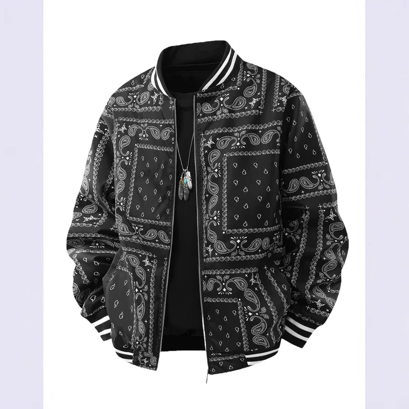 Men's Jacket with Zipper Placket Featuring Printing Pattern in Natural Pink