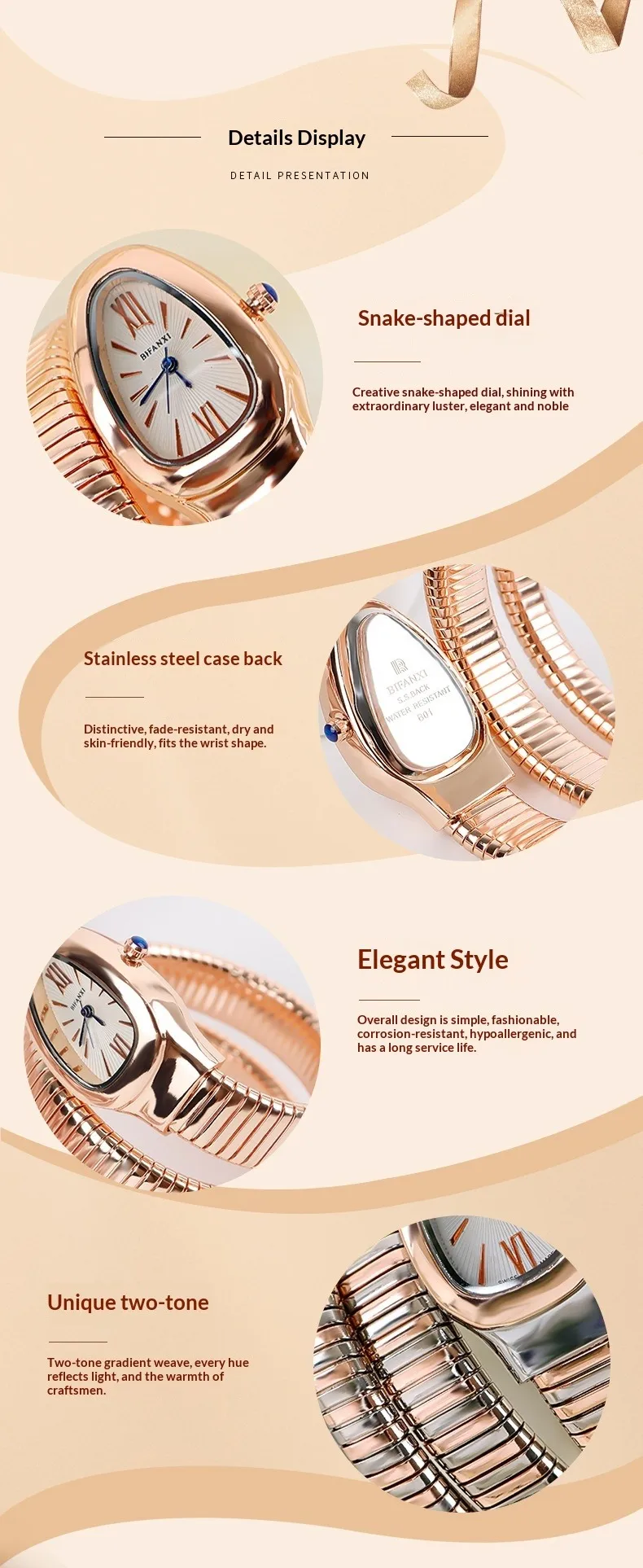 Foreign Trade Snake-shaped Quartz Watch Women's Fashion Two-ring Steel Band Watch All-match Gradient Bracelet Watch Wrapped European and American Watches