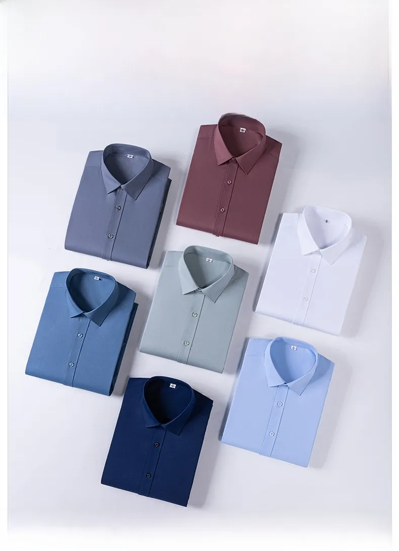 Solid Color Business Long Sleeve Men's Shirt in Polyester with Single Breasted Closure and Shirtsleeve Style