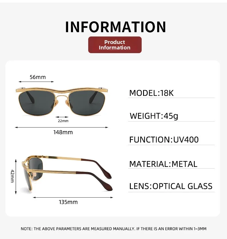 Men's Aviator Sunglasses with Full Frame Glass Lens in Gold, Perfect for Spring and Summer