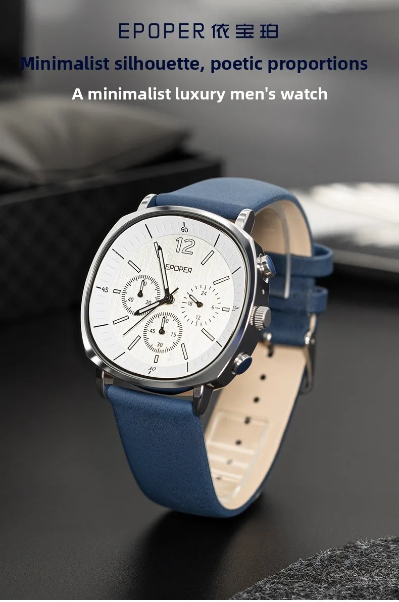 Men's Quartz Watch with Genuine Leather Strap and Pin Buckle, Featuring Tempered Glass Mirror, Ideal for Watch Jewelry Sets