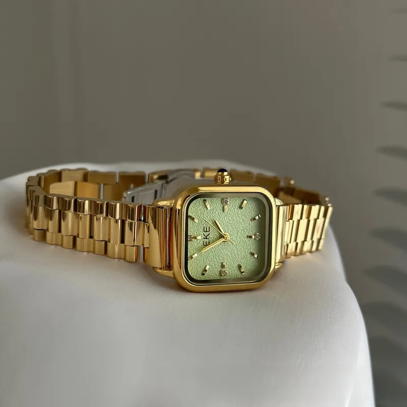 Women's Square Quartz Watch with Steel Belt Strap and Single Folding Buckle Featuring Ordinary Glass Mirror