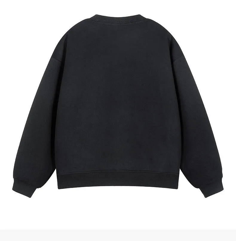 Men's Solid Color Dyed Black Long Sleeve Hoodie in Cotton with Round Neck