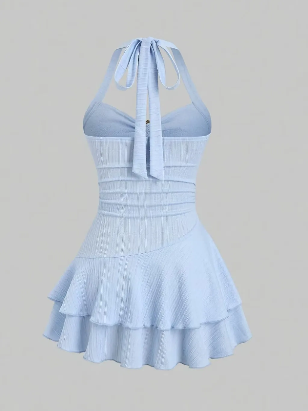 Sexy Solid Color Sleeveless Halter Neck Strap Dress for Beach, Made with Comfortable Polyester Fabric