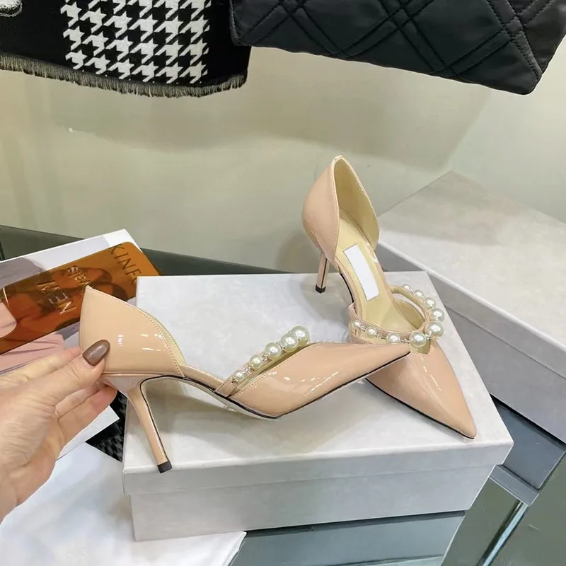Women's High Heel Sandals with Rubber Sole and Stiletto Heel Featuring Patent Leather Upper for Spring and Summer