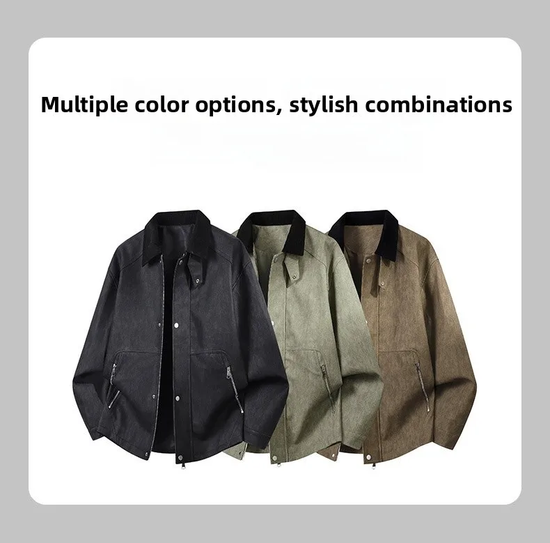 Men's Printed PU Jacket with Lapel Collar in Dyed Black, Stylish Outerwear