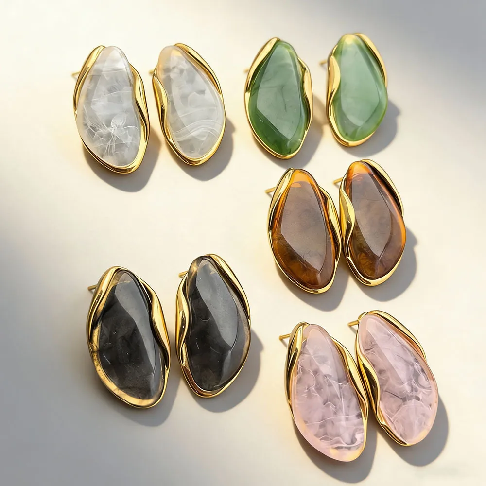 Geometric Maillard Style Resin Earrings for Women Featuring Resin Inlay, Ideal Stud Earrings