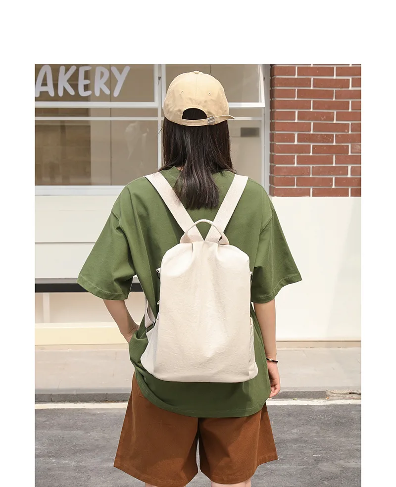 Solid Color Canvas School Backpack for Women, Soft and Comfortable, Perfect for Summer