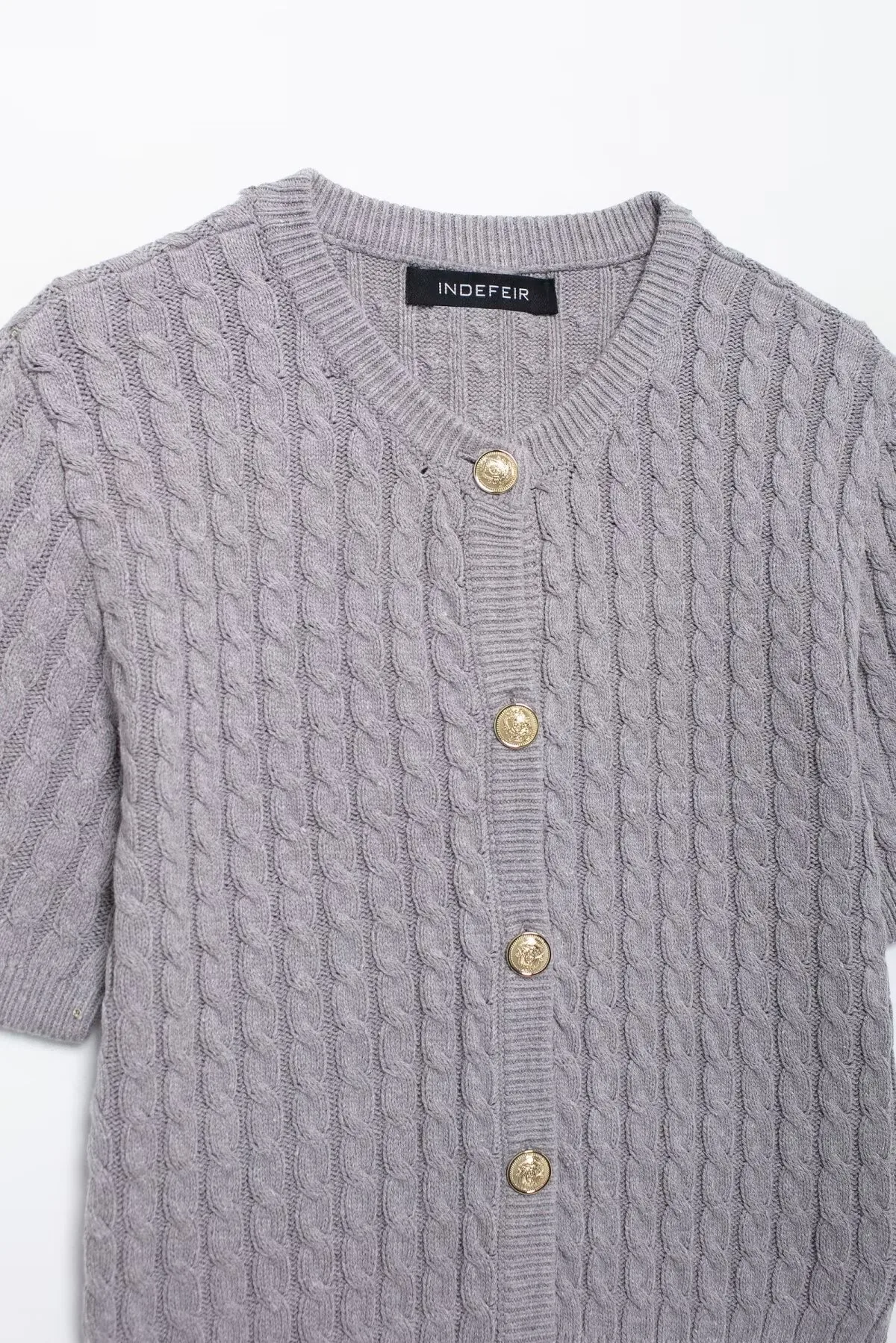 Solid Color Short Sleeve Streetwear Knitted Polyester Women's Sweater with Single Breasted Design