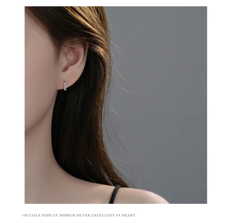 Simple Style Round Hoop Earrings for Women in S999 Silver with Zircon Inlay, Silver Color