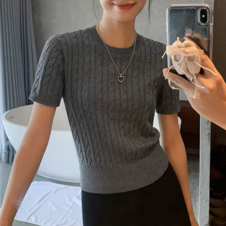 Vintage Style Slim Fit Short PVC Sweater for Women
