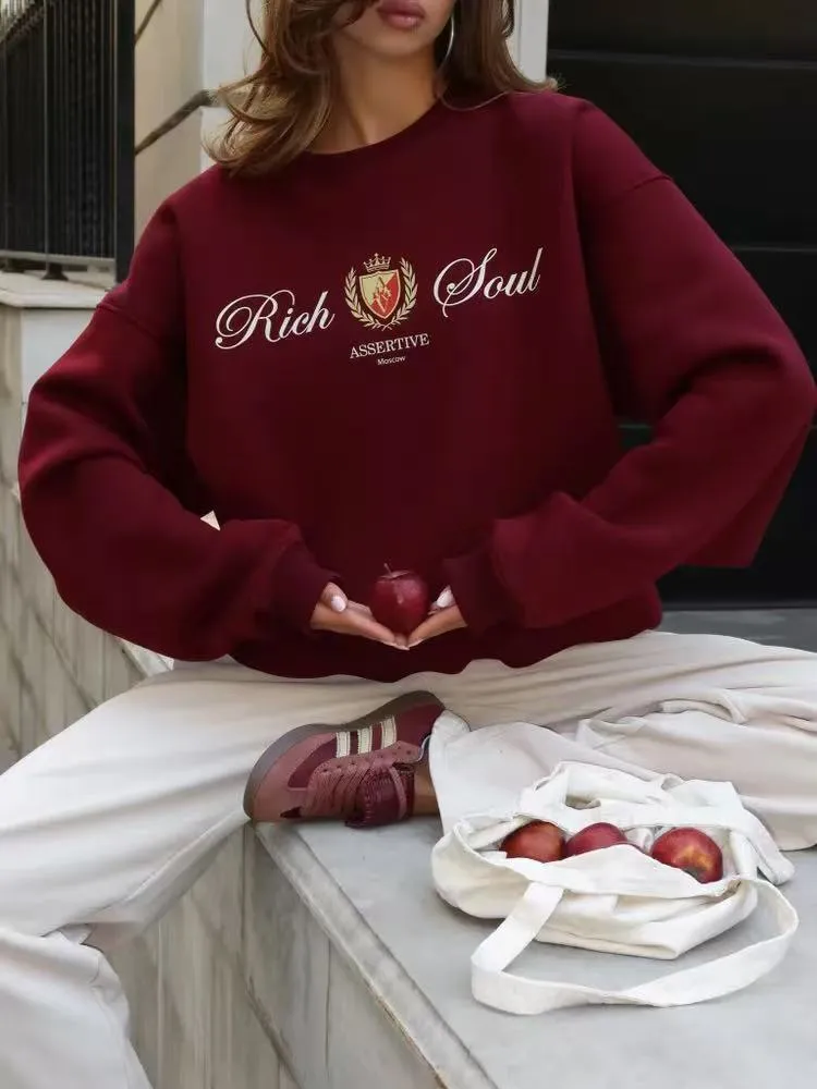 Casual Long Sleeve Polyester Hoodie for Women with Printing and Pullover Design